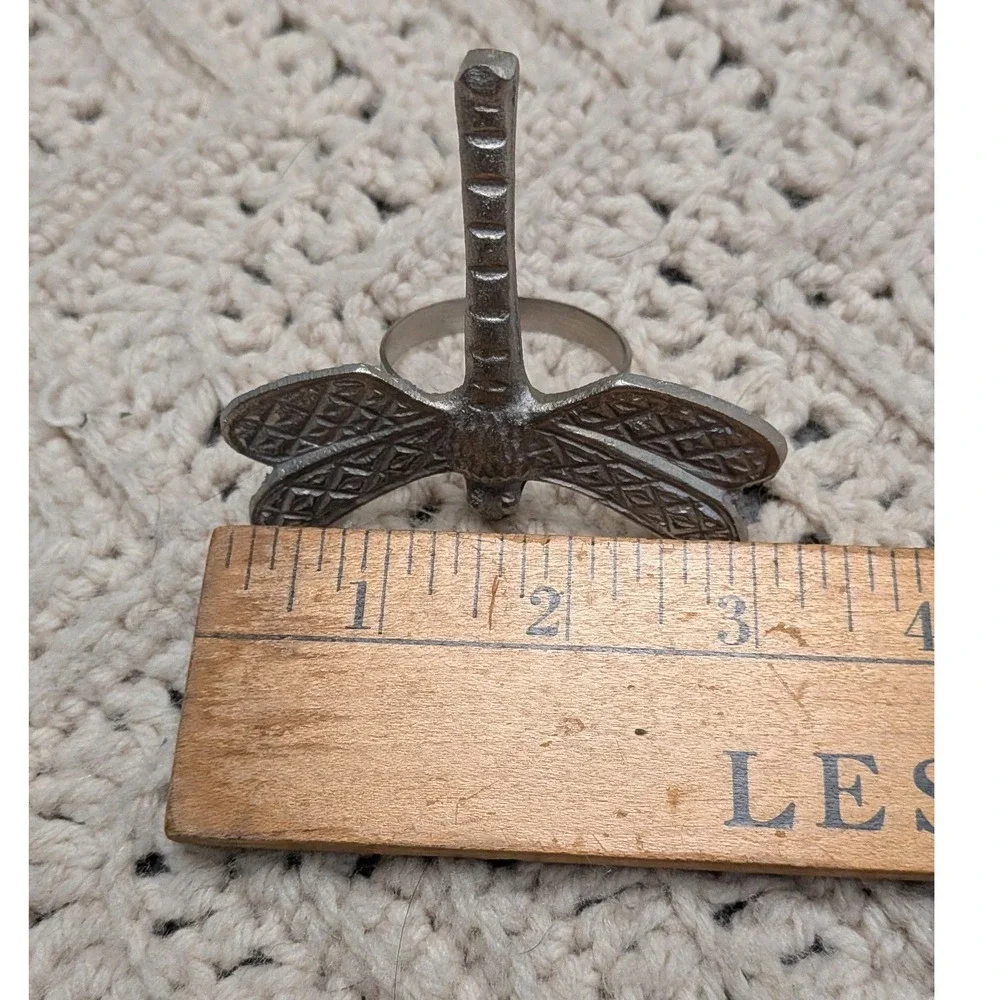 Silver Dragonfly Napkin Rings Set of 4 Textured Metal Nature Inspired Decor
